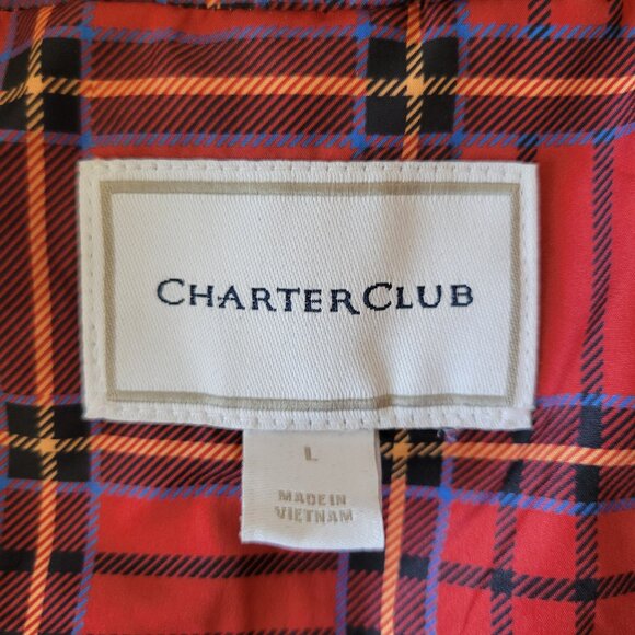 Charter Club Women’s L Quilted Vest, Red Plaid Puffer Zip-up, Warm Fall Vest - Picture 3 of 7